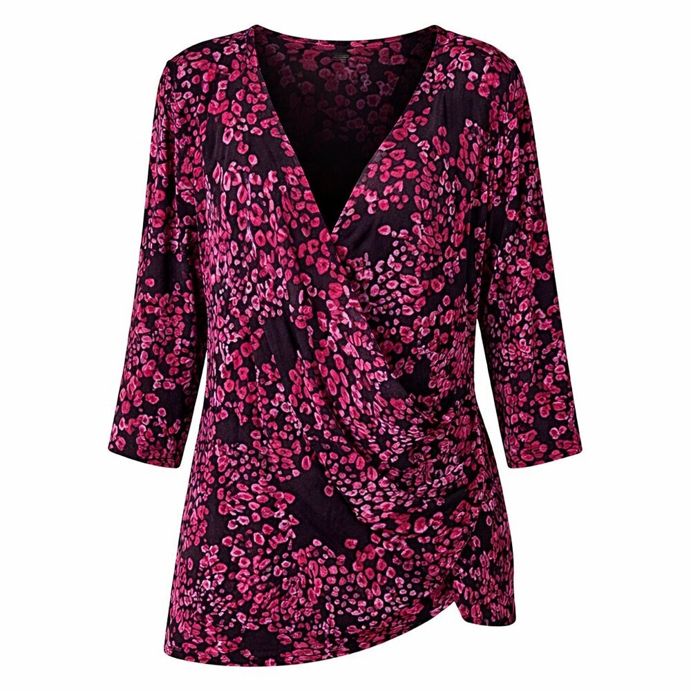 Jennifer Lopez Pink Leopard Print Drape Front Top 1X – Y2K Bold Statement Blouse